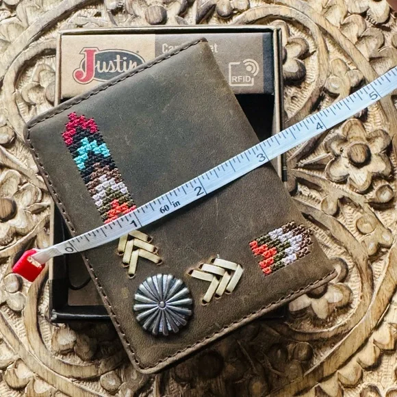 Justin Boots Needlepoint Card Wallet With Money Clip NIB - Picture 4 of 8